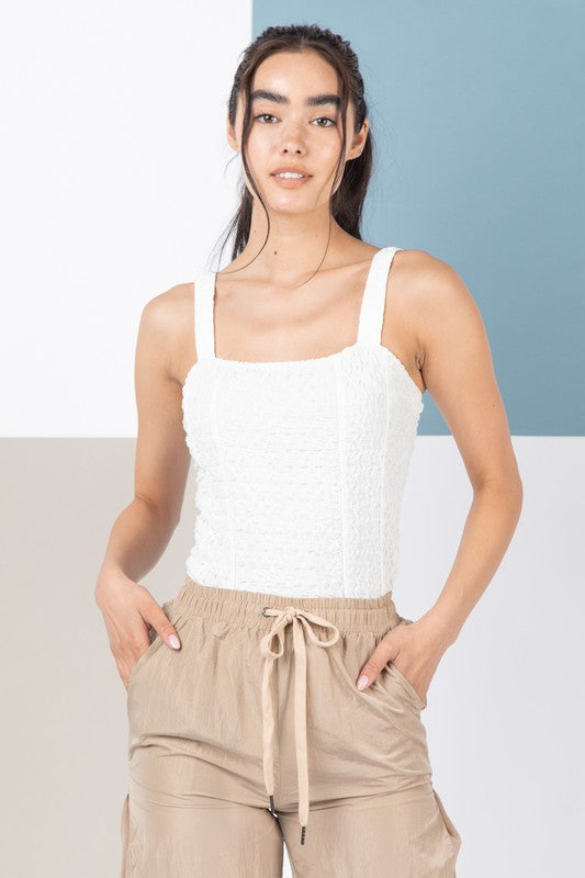 Sleeveless Textured Bodysuit - White