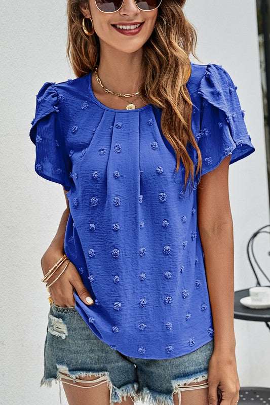 Puff Sleeve Casual Dotted Top - Royal