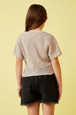 Tween Textured Front Tie Short Sleeve Top - Brown