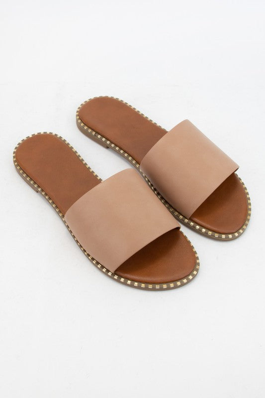 Stud Detail Slide Sandal - Tan