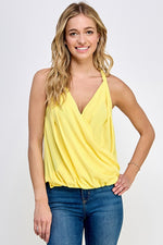 Sleeveless Surplice Pleated Top - Yellow