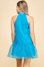 ORGANZA NECK BOW DRESS - KELLY GREEN