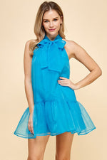 ORGANZA NECK BOW DRESS - KELLY GREEN