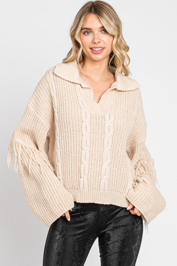 Fringe Detail Sweater - Oatmeal