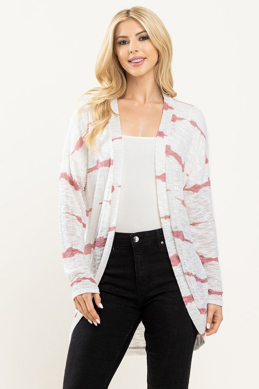 Tie Dye Striped Cardigan - Pink