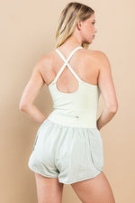 Two Tone Sleeveless Athletic Romper - Sage