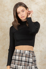 Ribbed Cutout Cropped Sweater Top - Black