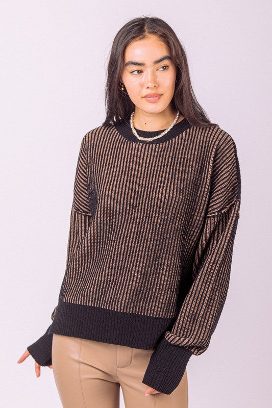 Two Tone Knit Sweater - Black