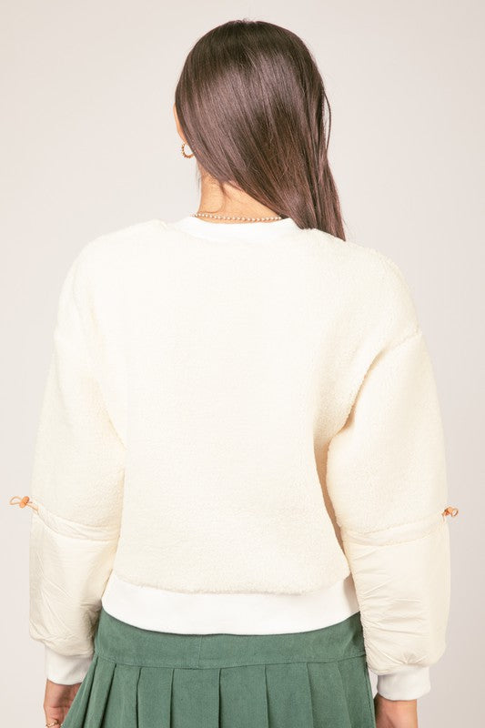 Fleece Nylon Contrast Pullover - Ivory