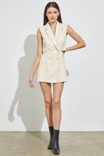 Faux Leather Blazer Romper - Ivory