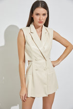 Faux Leather Blazer Romper - Ivory