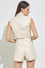 Faux Leather Blazer Romper - Ivory