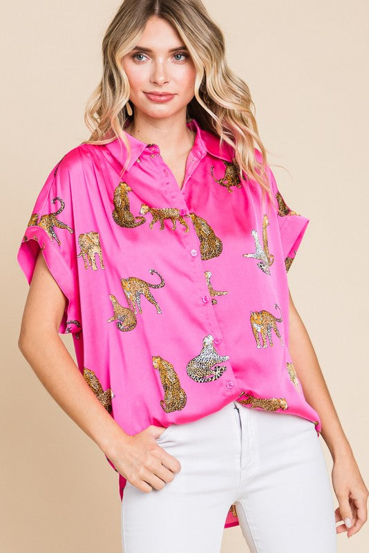 Cheetah Print Blouse - Magenta