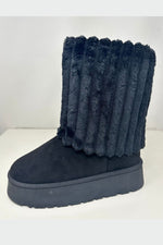 Ugg Style Platform Velour Fold Over Boot - Black