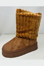 Ugg Style Platform Velour Fold Over Boot - Camel