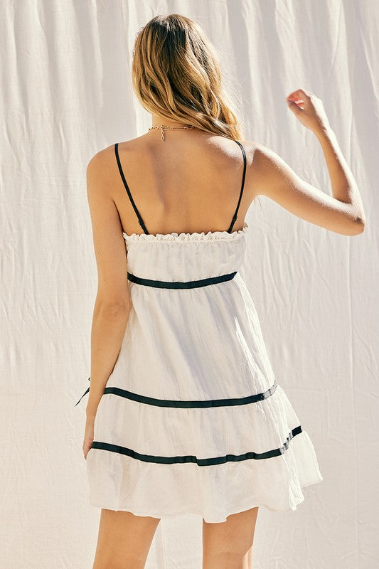 Spaghetti Strap Bow Detail Dress - White