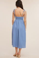 Gauze Tie Shoulder Midi Dress - Denim