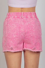 Washed Denim Cargo Shorts - Pink