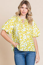 Yellow Floral Puff Sleeve Top