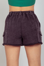 Washed Denim Cargo Shorts - Black