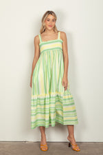 Striped Woven Maxi Dress - Green