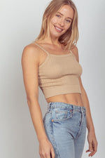 Cable Ribbed Cropped Tank - Nude