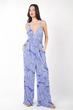 Printed Wide Leg Jumpsuit - Blue