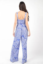 Printed Wide Leg Jumpsuit - Blue