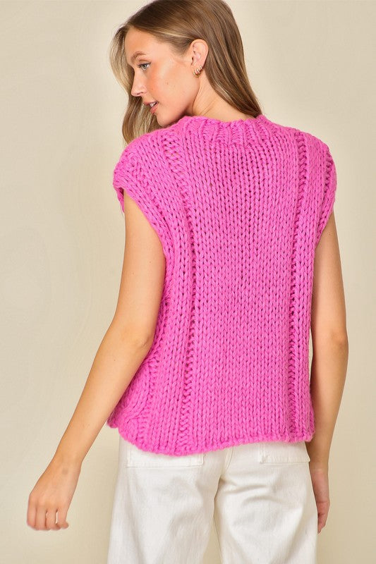 Chunky Knit Sleeveless Sweater - Pink