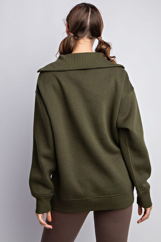 French Terry Quarter Zip Pullover - Olive