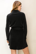 Lettuce Hem Pleated Belted Shirt Dress - Black