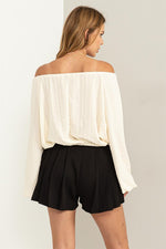 Bubble Knit Balloon Sleeve Top - Ivory