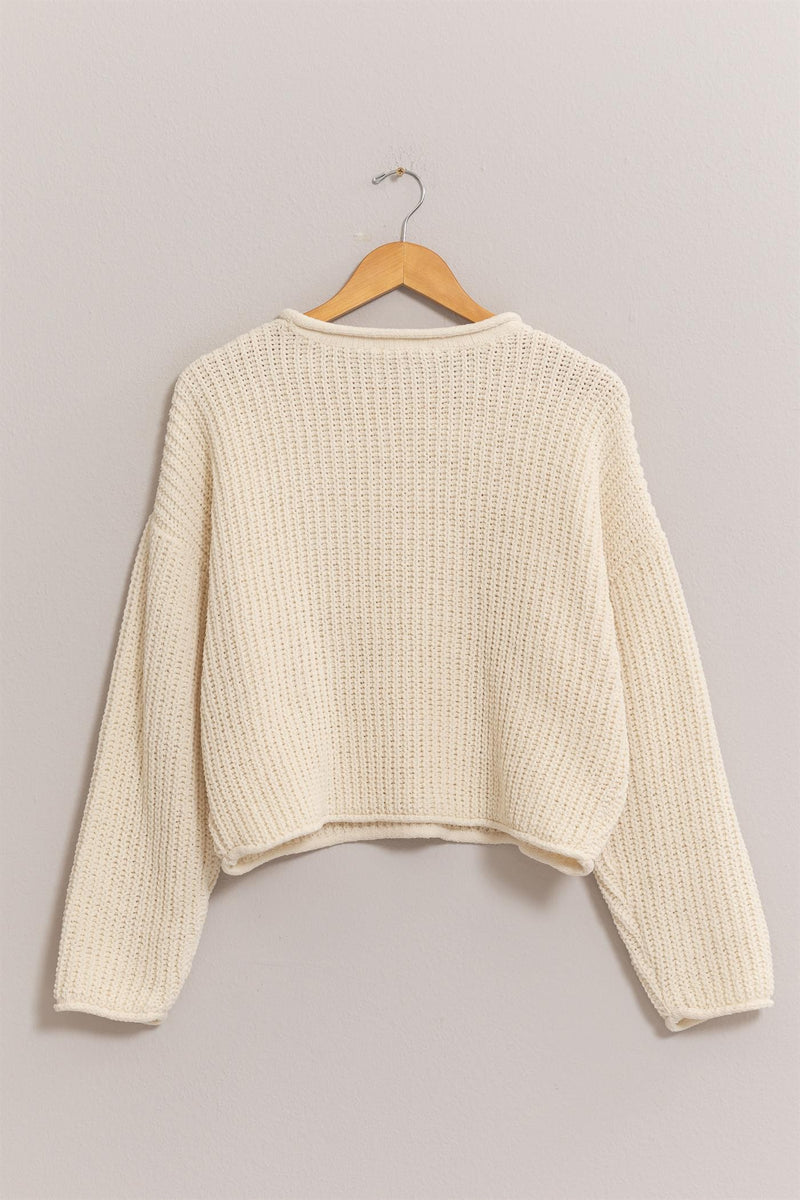 Rolled Edge Sweater- CREAM