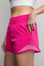 Mesh Detail Athletic Shorts - Hot Pink