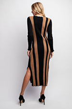 Sweater Striped Maxi Dress - Black and Mocha