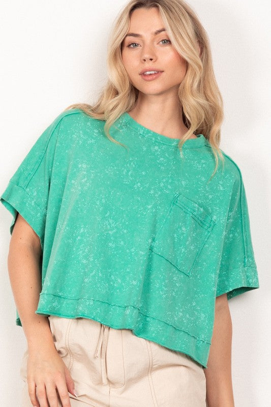 Oversized Washed Knit Top - Green