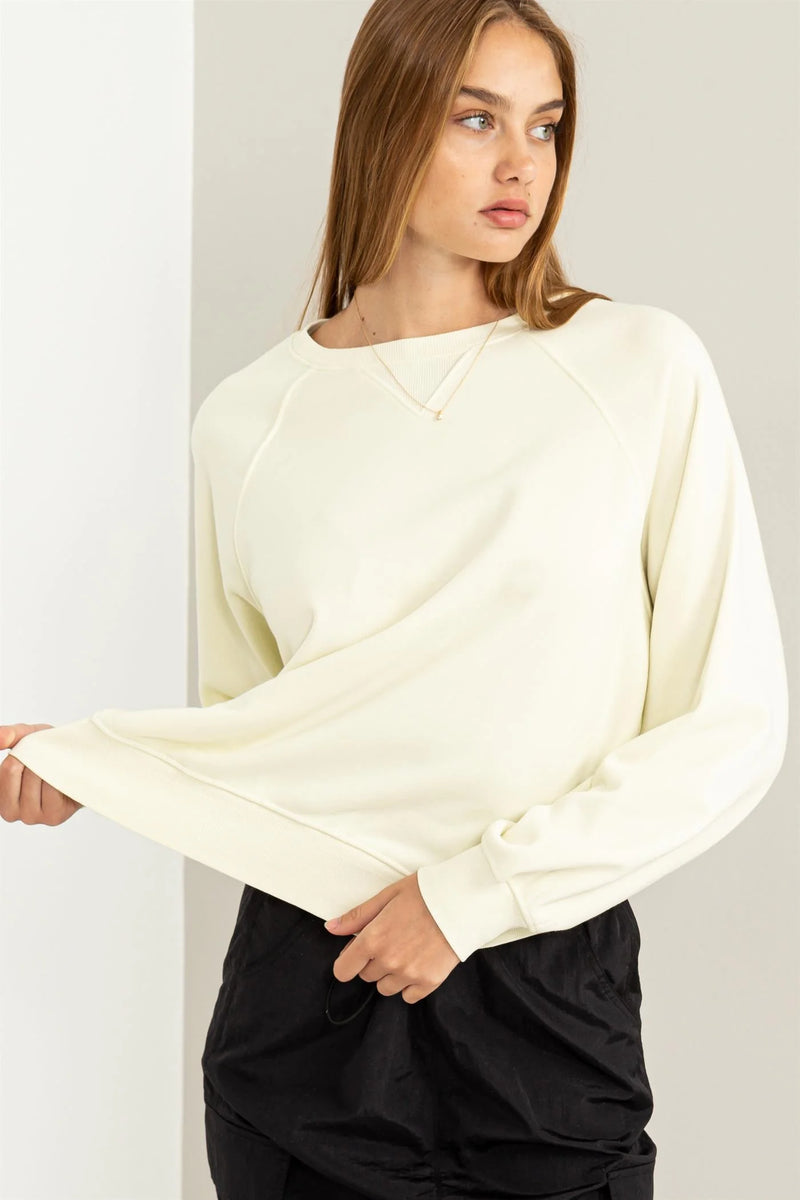 Ribbed Band Wash Effect Sweatshirt - Cream