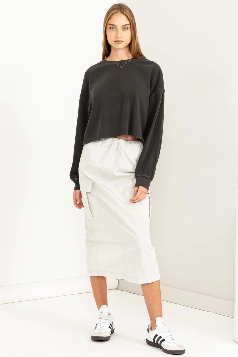 Cropped Rolled Hem Sweatshirt - Dark Grey