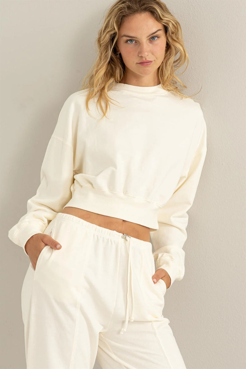 Cropped Wide Band Sweatshirt - Cream