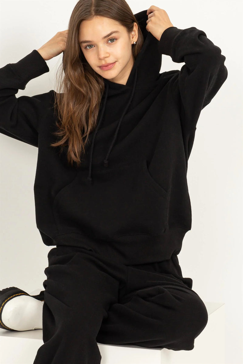 Drop Shoulder Oversized Hoodie - Black