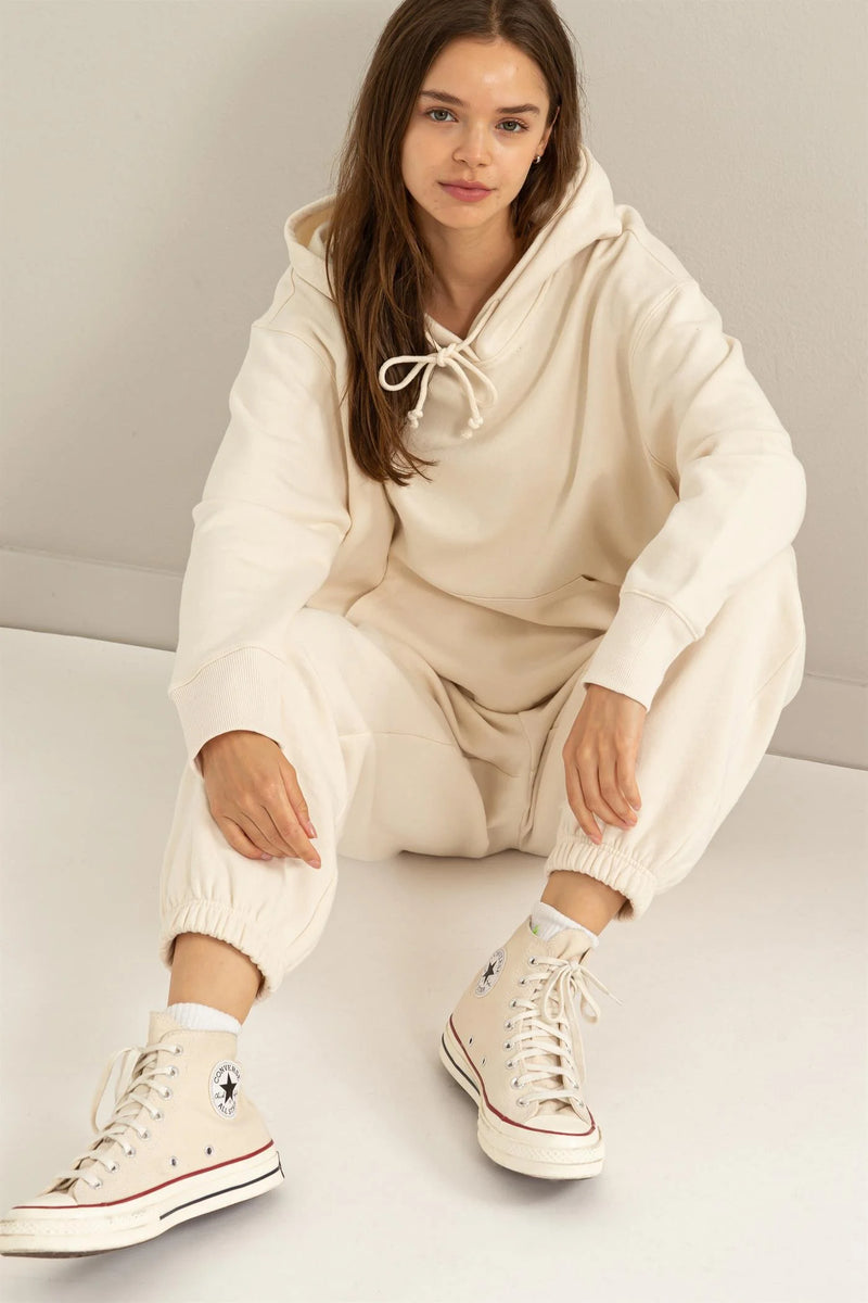 Drop Shoulder Oversized Hoodie - Cream