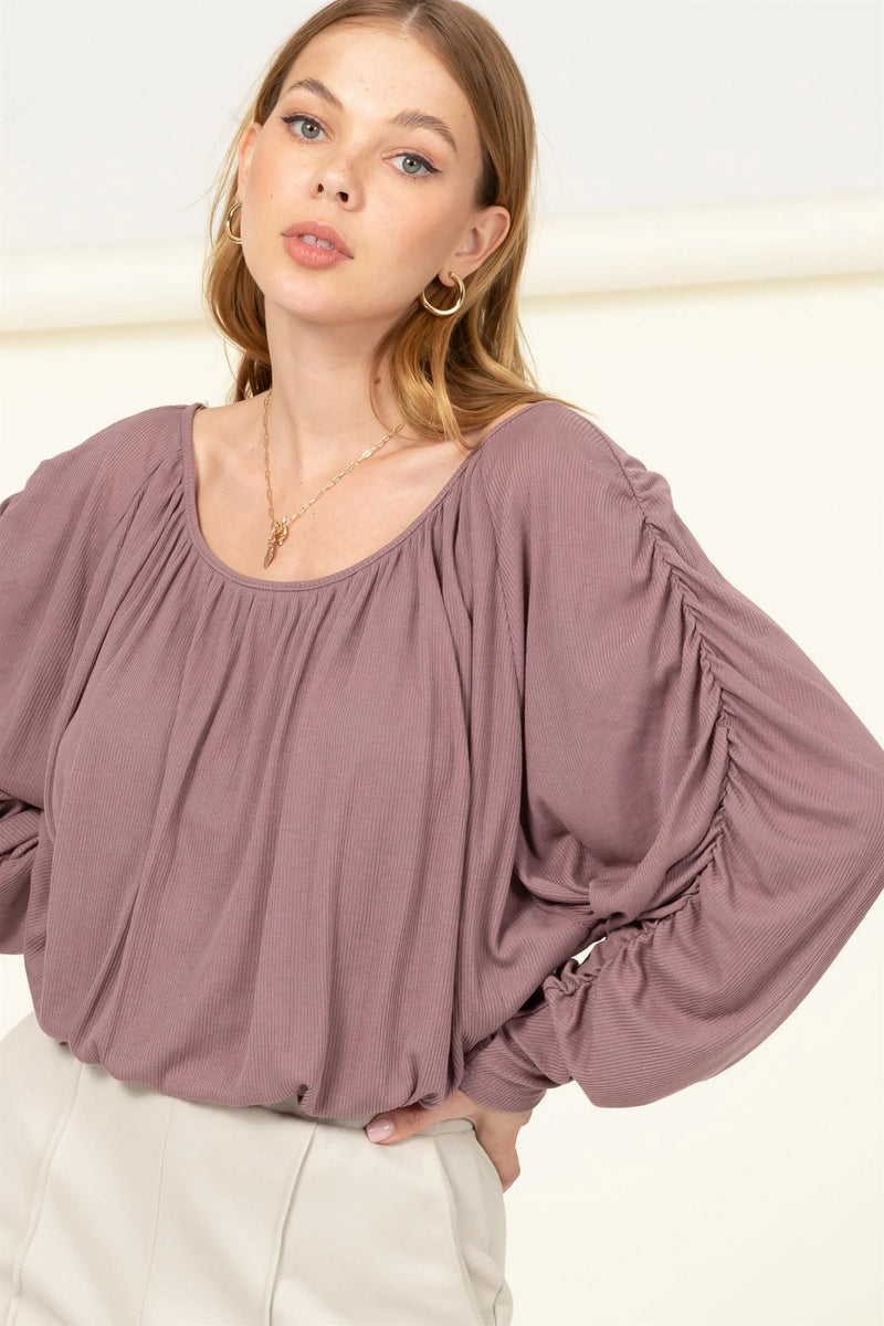 Shirred Dolman Sleeve Top - Mauve