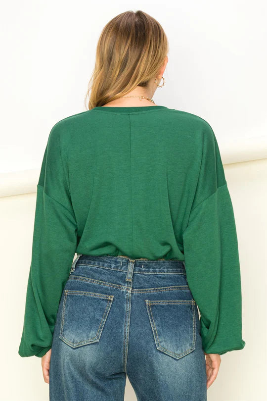 Drawstring Pullover Top - Green