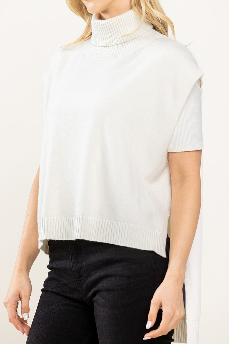 Hi Low Sleeveless Turtleneck Sweater - Beige