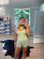 Two Tone Sleeveless Athletic Romper - Sage