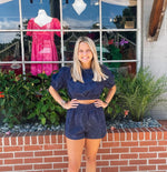 CORDUROY CROPPED TOP AND SHORTS SET - NAVY