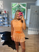 SEQUINED TIERED SKORT & CAMI SET - ORANGE