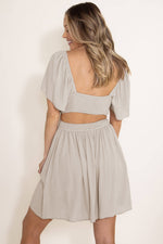 Cut Out Smocked Ruffle Sleeve Dress - Light Gray