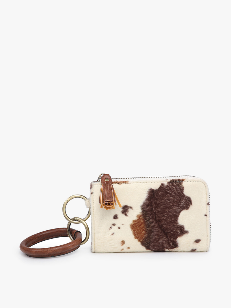 Cow Print Faux Fur Wristlet