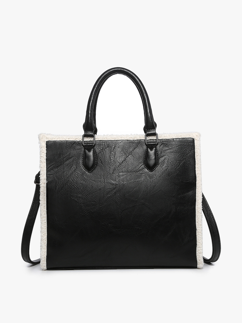 The Tote Leather Fur Trim Purse - Black